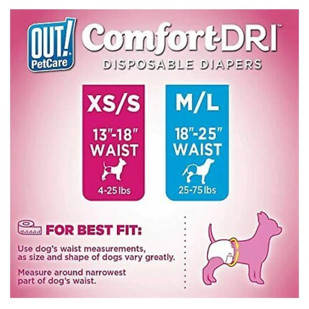 OUT! PET CARE Disposable Dog Diapers (Size M/L 18”-25” Waist, 25-75 Lbs.)